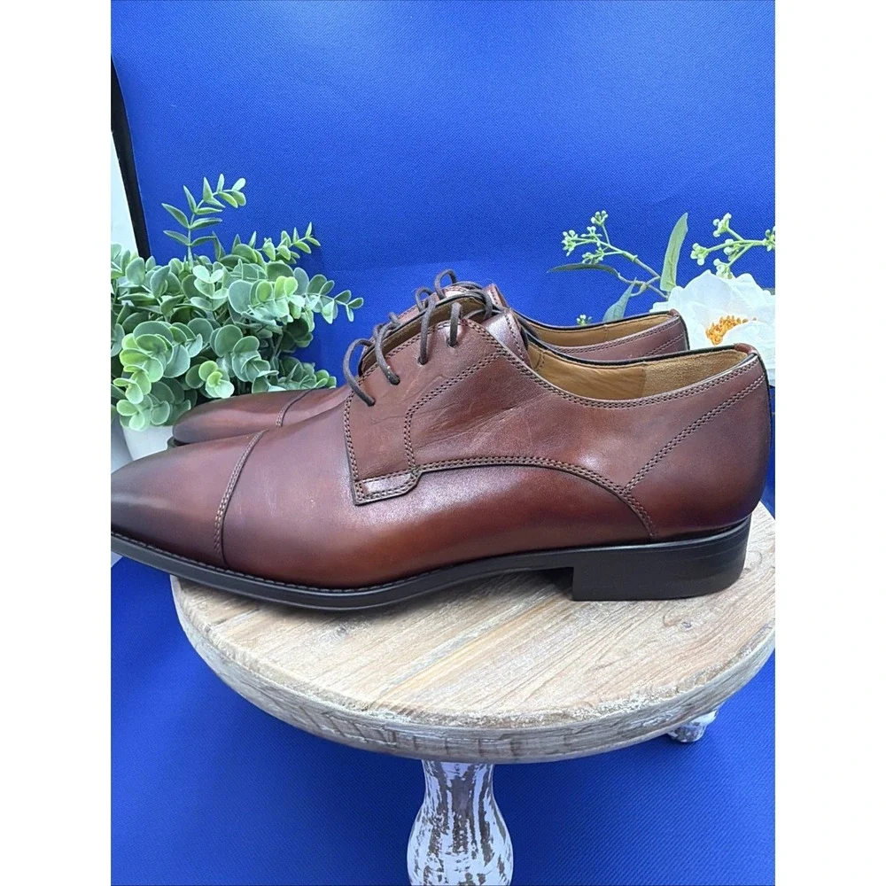 Magnanni Men's Derby Cognac Leather Cap Toe Oxford Dress Shoes US Size 7 New